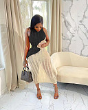 Color Matching Sleeveless Knitted Maxi Dresses TK-6295