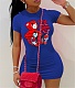 Cartoon Print Short Sleeve Casual T Shirt Dresses DN-8050L24