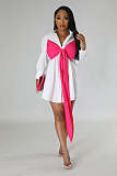 Long Sleeve Turn Down Collar Bow Tie Shirt Dresses XMY-9437