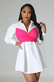Long Sleeve Turn Down Collar Bow Tie Shirt Dresses XMY-9437