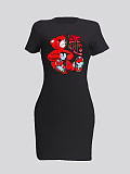 Cartoon Print Short Sleeve Casual T Shirt Dresses DN-8050L24