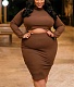 Plus Size Long Sleeve T-Shirt Midi Skirt 2 Piece Sets TB-5720