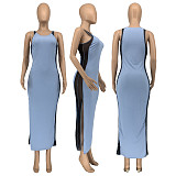 Sheer Mesh Patchwork Sleeveless Side Slit Dresses GLS-10130