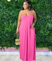 Solid Color Loose Spaghetti Strap Plus Size Dresses WA-77609