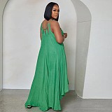 Solid Color Loose Sleeveless irregular Maxi Dresses BER-7053