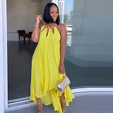 Solid Color Loose Sleeveless irregular Maxi Dresses BER-7053