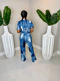 Short Sleeve Print High Waist One Piece Jumpsuit TB-5719