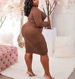 Plus Size Long Sleeve T-Shirt Midi Skirt 2 Piece Sets TB-5720