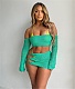 Off Shoulder Hollow Out Knitted Two Piece Skirt Sets XT-8183