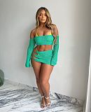 Off Shoulder Hollow Out Knitted Two Piece Skirt Sets XT-8183