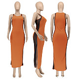 Sheer Mesh Patchwork Sleeveless Side Slit Dresses GLS-10130