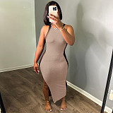 Sheer Mesh Patchwork Sleeveless Side Slit Dresses GLS-10130