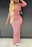 XS Low Cut Deep V Long Sleeve Bodycon Maxi Dress RS-0001