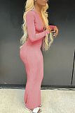 XS Low Cut Deep V Long Sleeve Bodycon Maxi Dress RS-0001