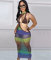 Mesh See Through Cover Up Dress 3 Piece Bikini Sets LP-66898