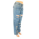 Streetwear Ripped Holes Loose Wide Leg Jeans LX-5536
