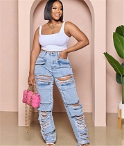 Streetwear Ripped Holes Loose Wide Leg Jeans LX-5536