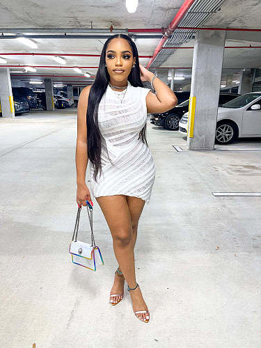 Sexy Cut Out Sleeveless irregular White Dresses XT-8200