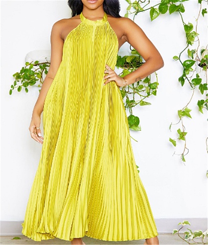 Halter Backless Pleated Loose Summer Dresses ANDI-1538