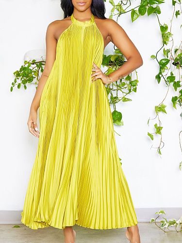 Halter Backless Pleated Loose Summer Dresses ANDI-1538