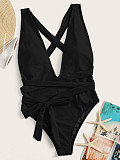 Low Cut Deep V Bandage One Piece Swimsuits B03