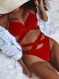 Solid Color Swimsuit High Waist Bandage Bikini B546K