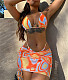 Tie Dye Print with Cover Up Skirt 3 Piece Bikini Set A21H