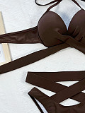 Solid Color Swimsuit High Waist Bandage Bikini B546K
