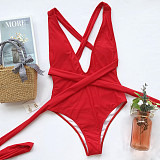 Low Cut Deep V Bandage One Piece Swimsuits B03