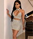 Sexy Diamond Deep V Crop Tops Mini Skirts Set FSX-70