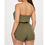 Solid Color Strapless High Waist Cargo Rompers ASL-6679