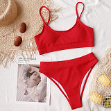 Solid Color Split Swimsuit High Waist Bikini Sets B178W
