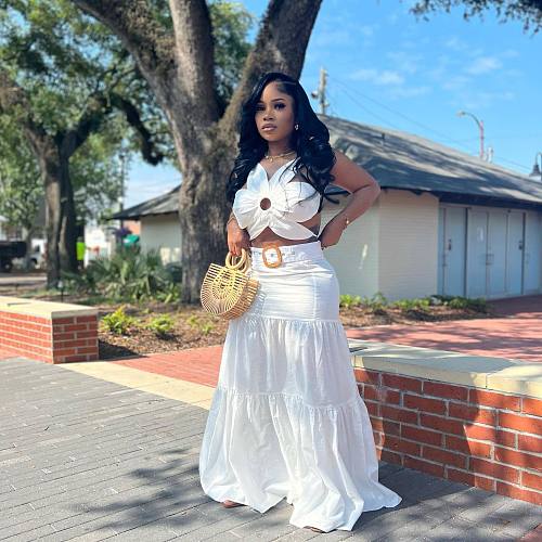 Halter Bandage Crop Tops Maxi Skirt Two Piece Set MK-3173
