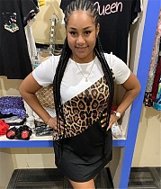 Leopard Patchwork Print Short Sleeve T Shirt Dresses LSL-6383
