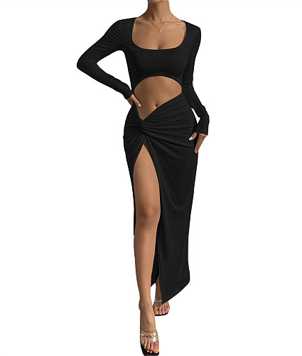 Sexy U-neck Hollow-out Split Maxi Dresses JX5667