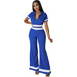 Casual Women Turn-down Collar Top + Wide-leg Pants JX5697