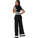 Casual Women Turn-down Collar Top + Wide-leg Pants JX5697