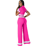 Casual Women Turn-down Collar Top + Wide-leg Pants JX5697