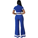 Casual Women Turn-down Collar Top + Wide-leg Pants JX5697
