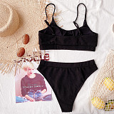Solid Color Split Swimsuit High Waist Bikini Sets B178W