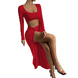 Sexy U-neck Hollow-out Split Maxi Dresses JX5667