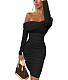 Sexy Strapless Folds Package Hips Midi Dress JX5633