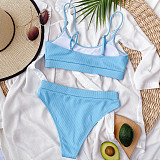 Solid Color Split Swimsuit High Waist Bikini Sets B178W