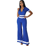 Casual Women Turn-down Collar Top + Wide-leg Pants JX5697