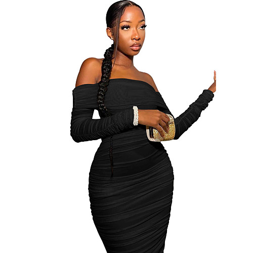 Sexy Strapless Folds Package Hips Midi Dress JX5633