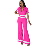 Casual Women Turn-down Collar Top + Wide-leg Pants JX5697