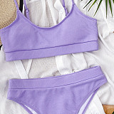 Solid Color Split Swimsuit High Waist Bikini Sets B178W