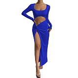 Sexy U-neck Hollow-out Split Maxi Dresses JX5667