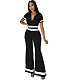 Casual Women Turn-down Collar Top + Wide-leg Pants JX5697