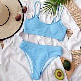 Solid Color Split Swimsuit High Waist Bikini Sets B178W